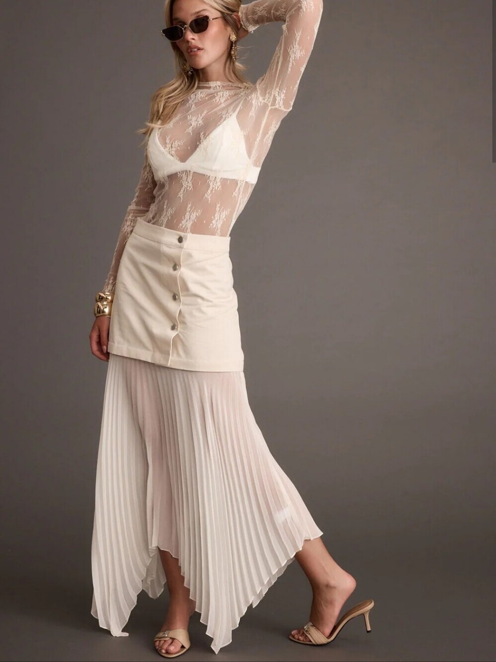 12th Tribe Bone Layered Pleated Maxi Skirt Size XL